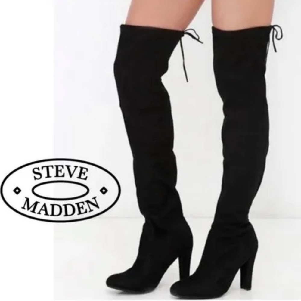 Steve Madden Thigh High Boots, Gorgeous jet black suede size 9 1/2